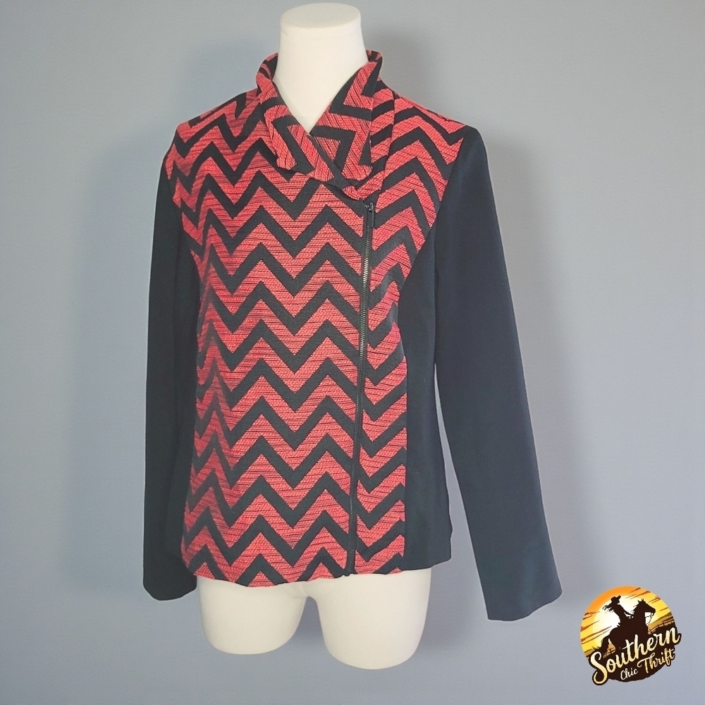 Chico's - Medium Red and Black Chevron Jacket